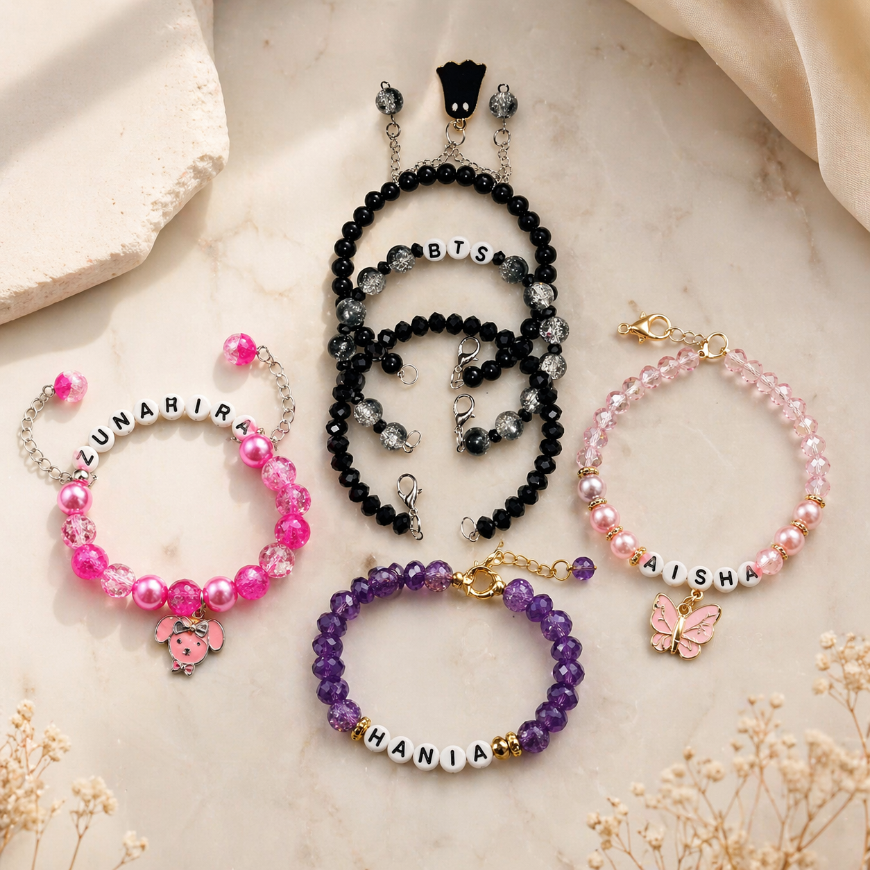Custom handmade bangles collection for girls in Pakistan with beaded and personalized bracelets