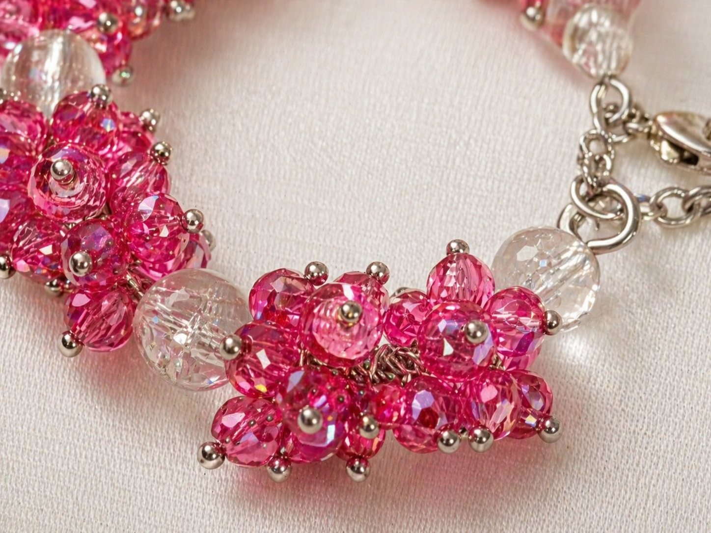 Handmade Pink Crystal Gajra Bracelet – Floral Beaded Jewelry for Women