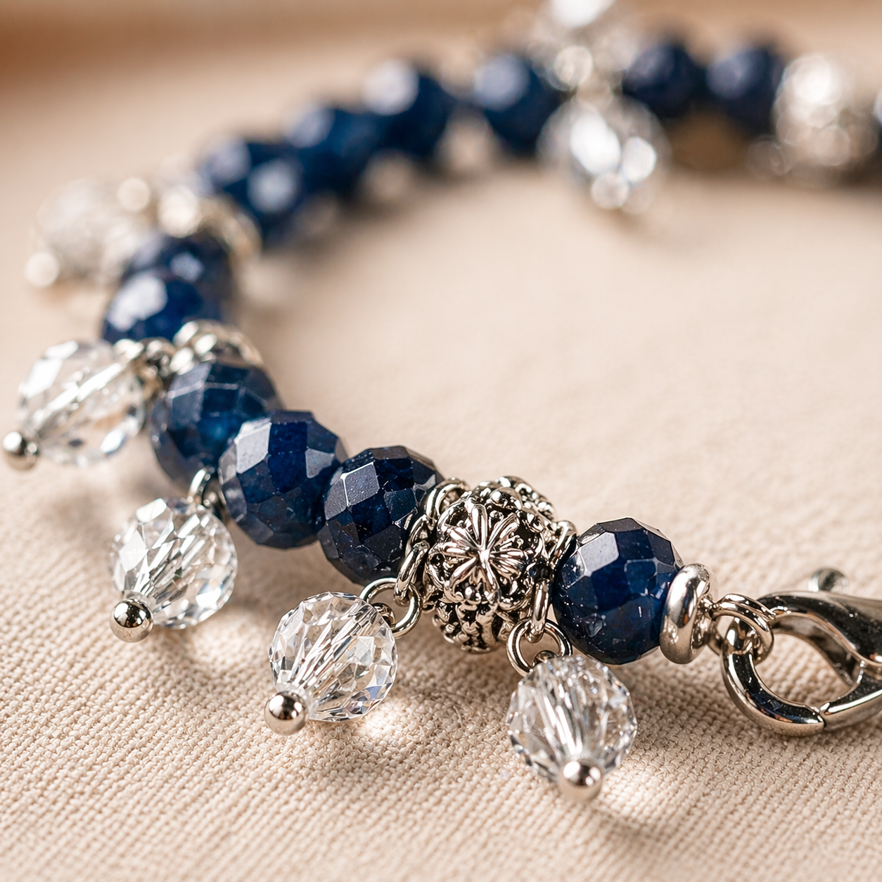 Handmade Blue Crystal Bangles Pair Set with Silver Charms – Matching Jewelry Gift for Women